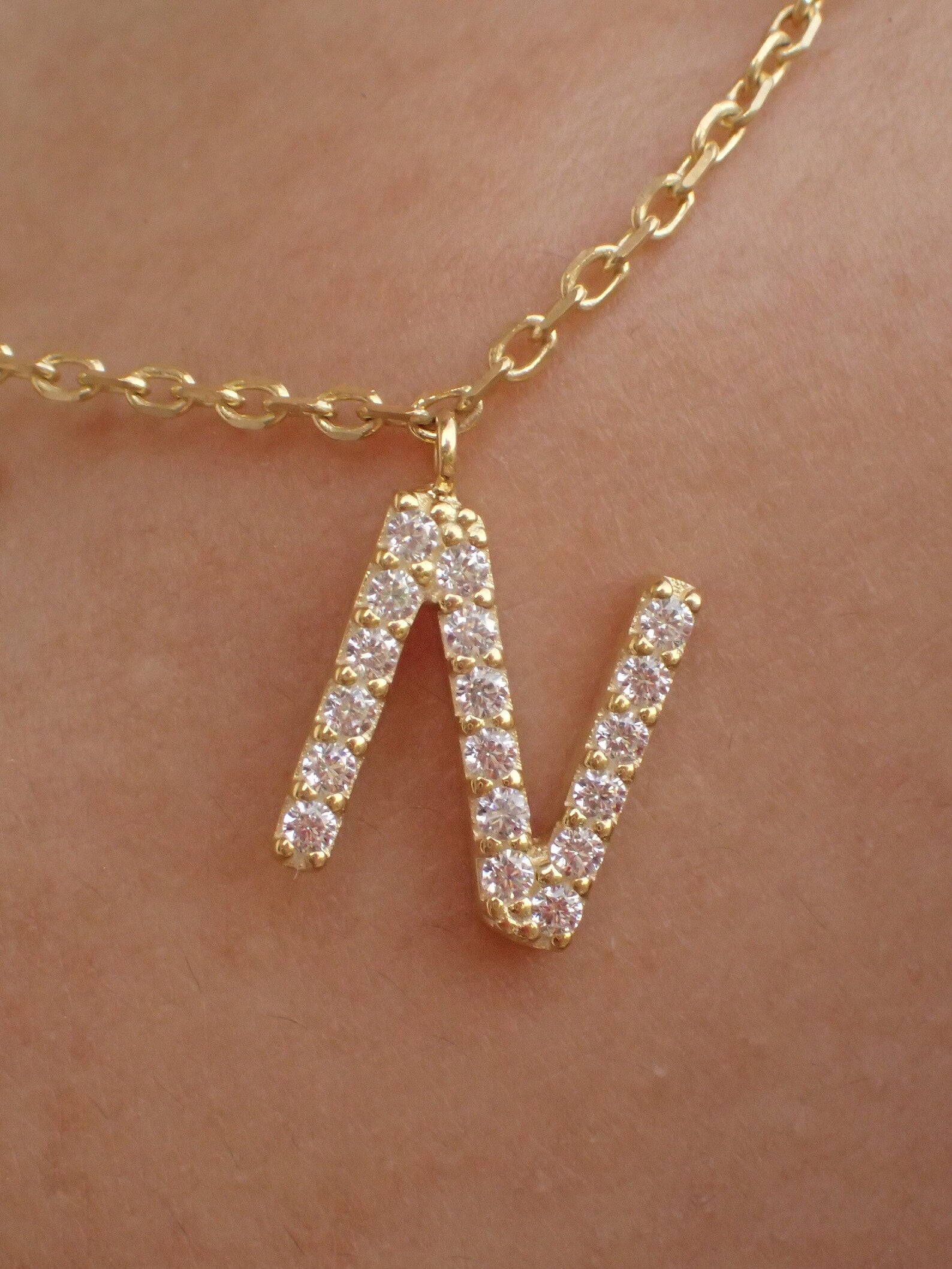 Custom Initial Necklace / Gold Plated Diamond Name necklace / Personalized Necklace / Dangle Name Necklace / layering necklace