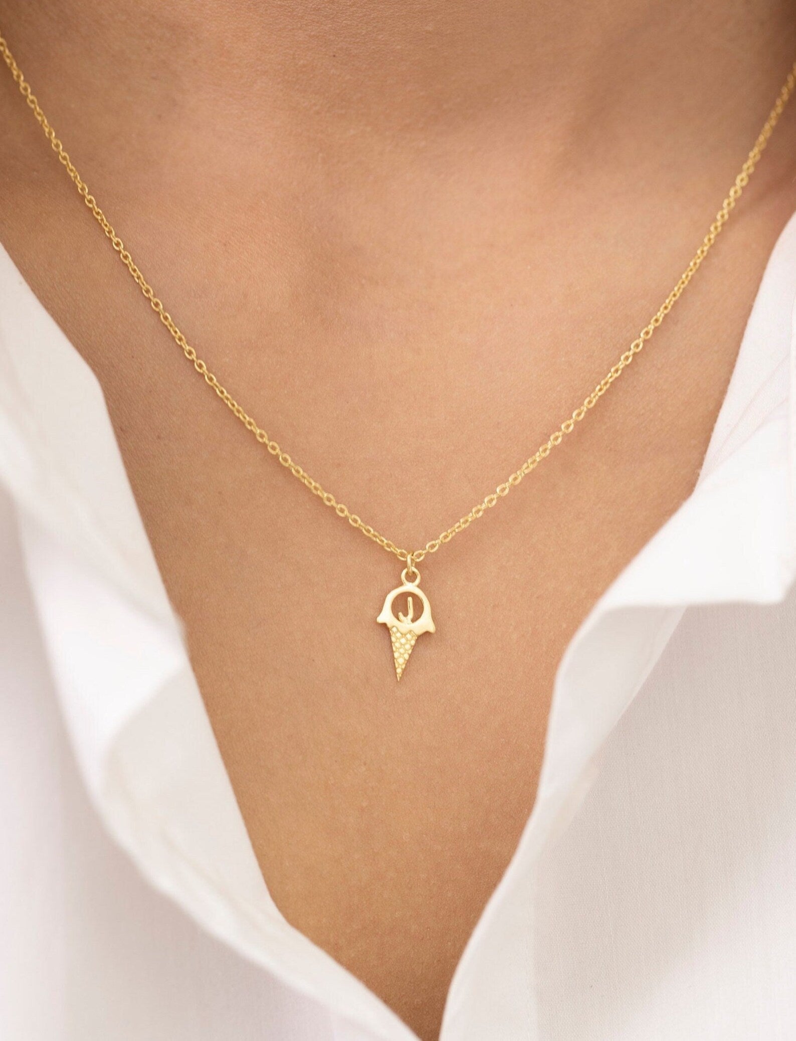 Personalized Ice-cream Necklace, Cone Initial Necklace, Ice-cream Charm, Summer Jewelry, Ice Cream Cone Pendant Necklace