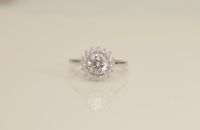 Diamond Halo Engagement Ring, Diamond Promise Ring, Anniversary Ring Gift for Wife, Diamond Wedding Ring