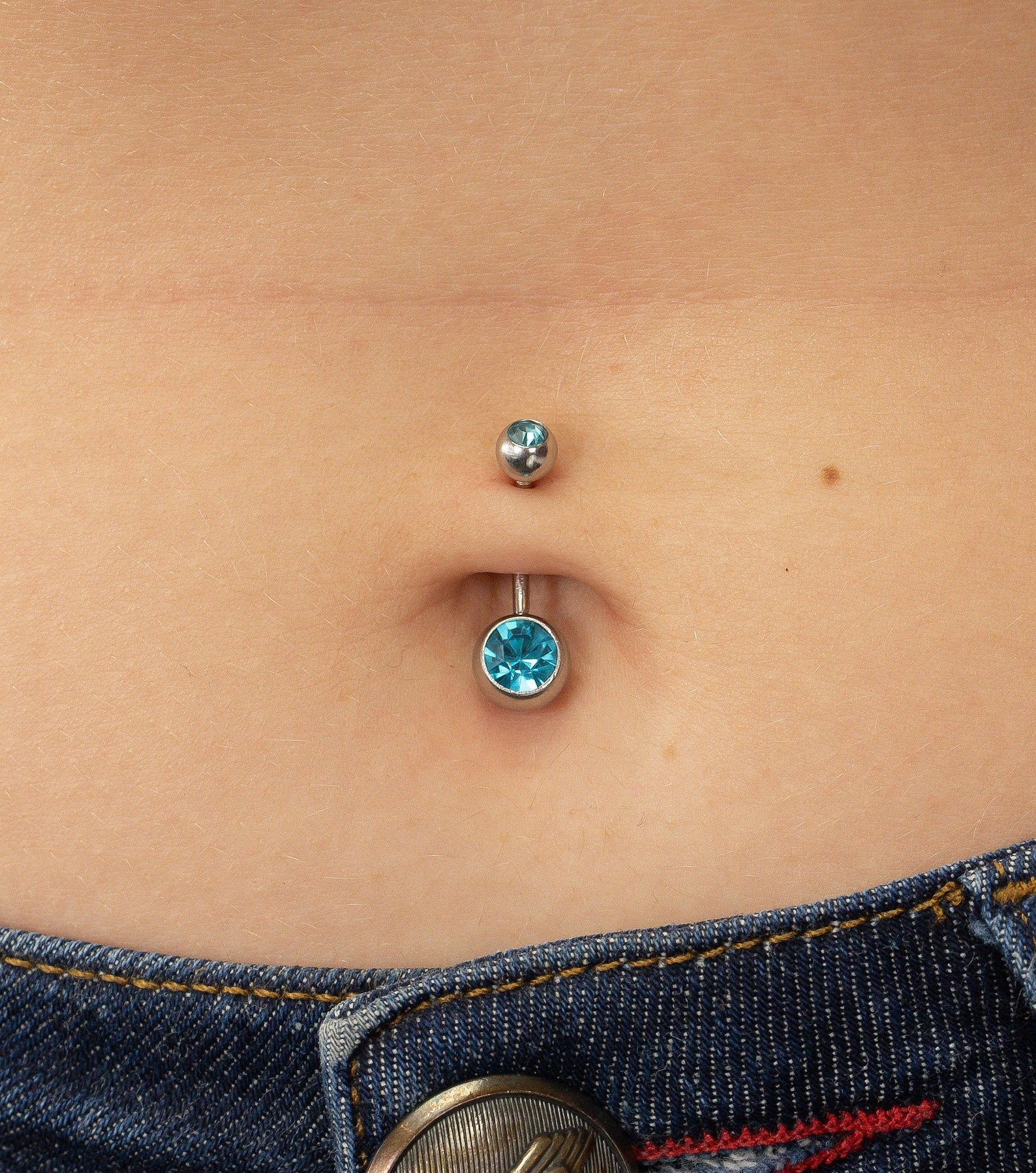 Bezel Set Aquamarine Belly Ring, Sterling Silver Curved Barbell, March Birthstone, Belly Button Jewelry, Navel Piercing