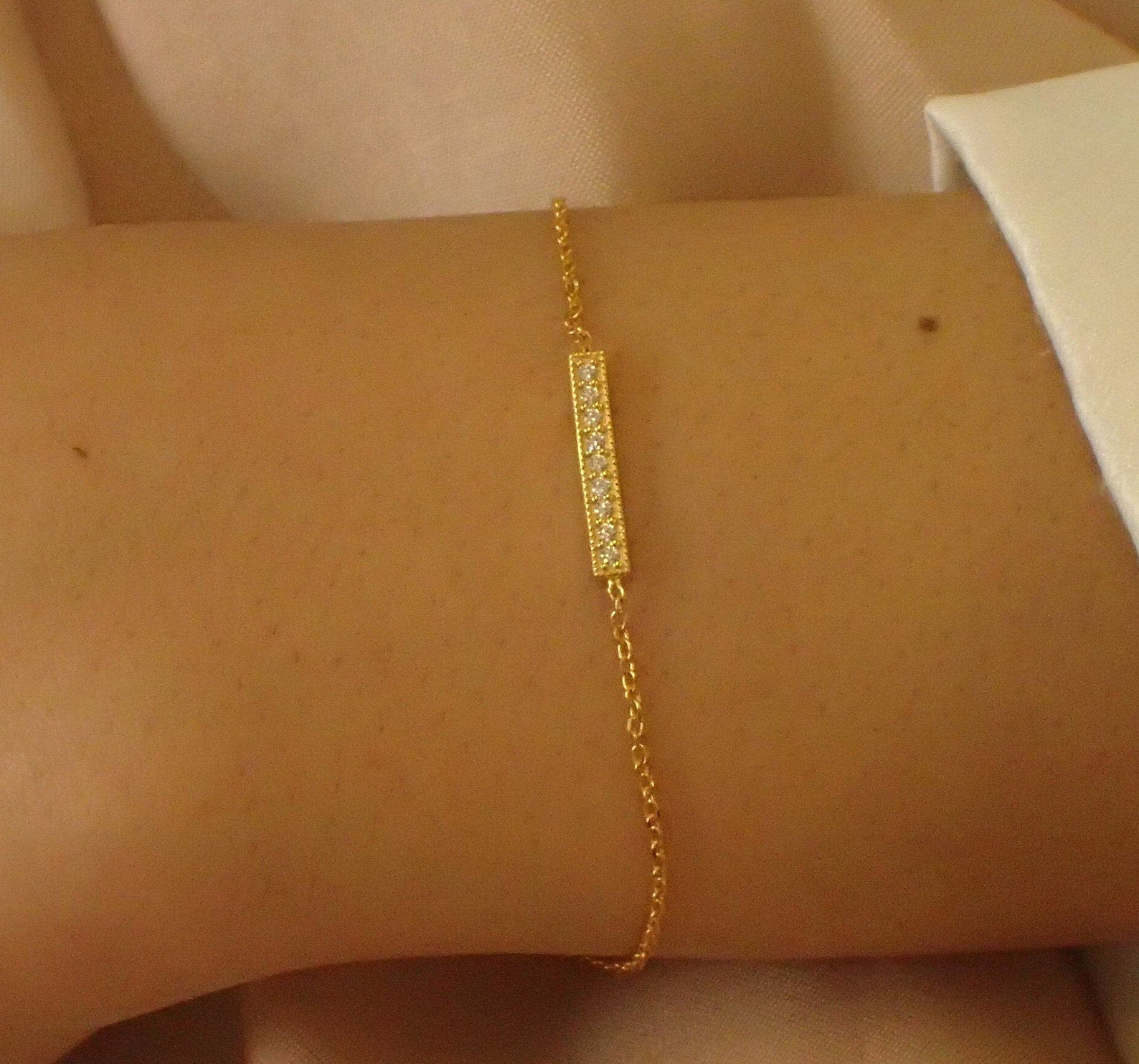 Diamond Bar Bracelet / Bridal Bracelet Gift for Her / Trendy Bar Bracelet / Layering Bar Bracelet