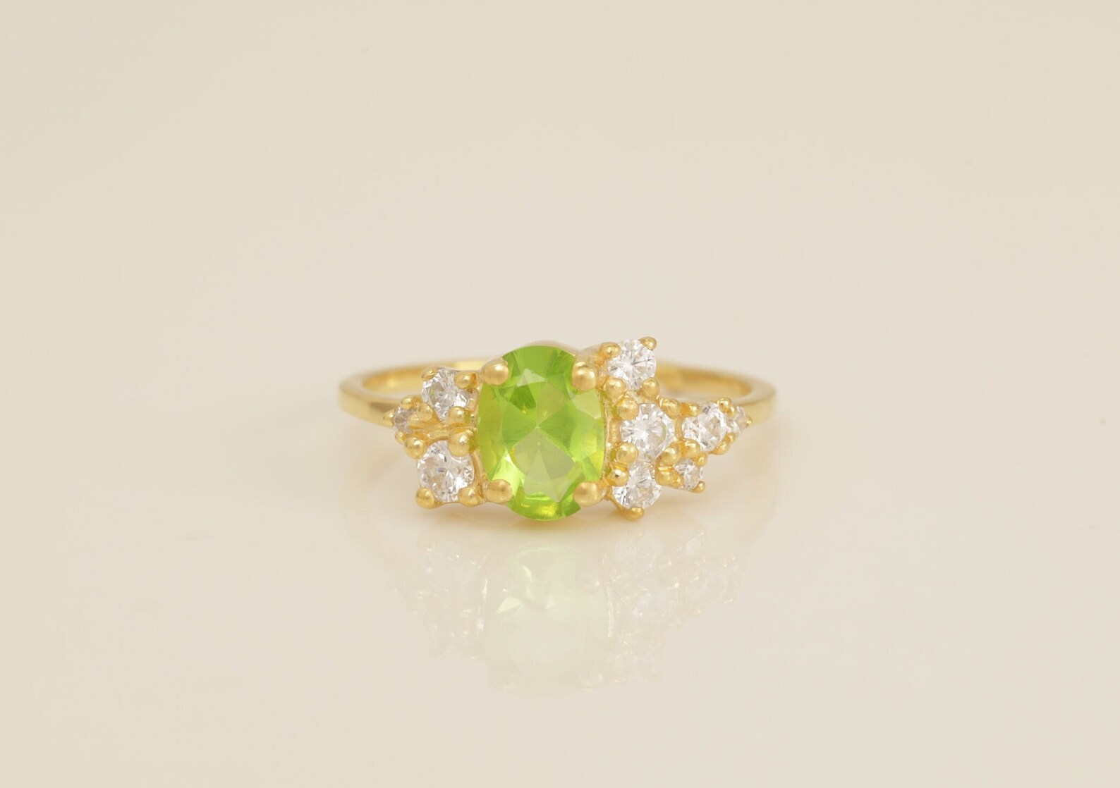 Peridot Engagement Ring, Diamonds Cluster Ring, August Birthstone Ring, Unique Peridot Anniversary Ring, Promise Ring
