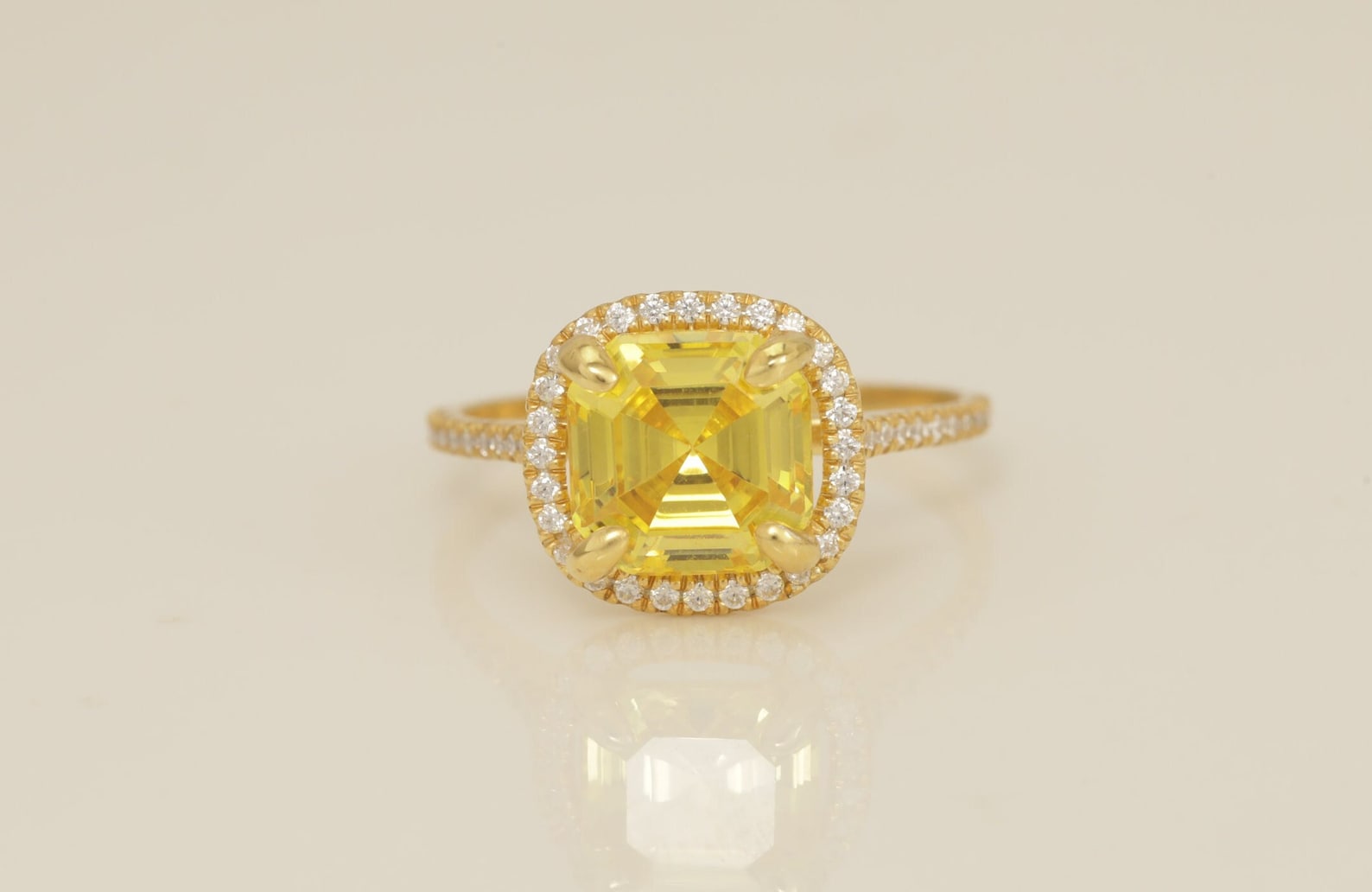 3.0 CT Yellow Sapphire Engagement Ring, Diamond Halo Yellow Sapphire Ring, September Birthstone Ring, Anniversary Ring Gift for Her