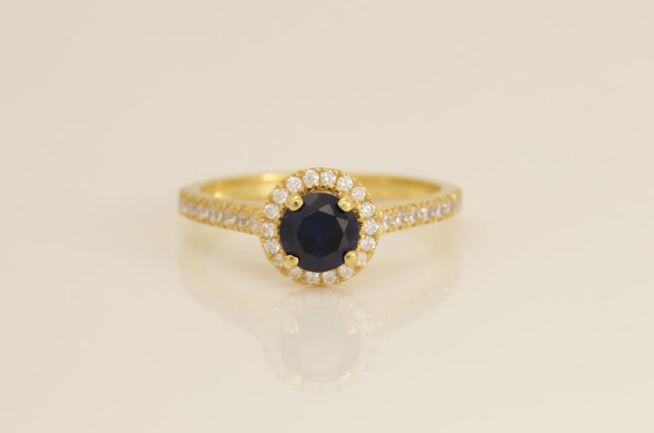Diamond Halo Blue Sapphire Engagement Ring, September Birthstone Ring, Vintage Style Sapphire Ring, Bridal Promise Ring for Women
