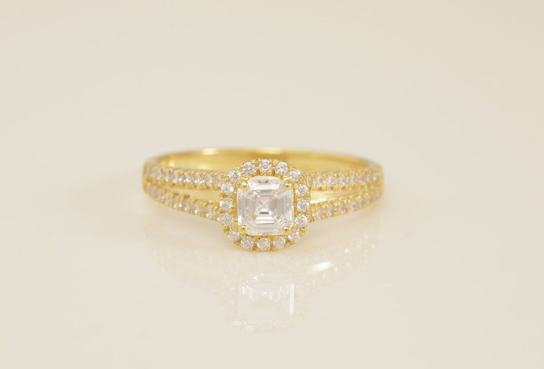 Double Halo Split Shank Engagement Ring, 0.39 CT Asscher Cut Diamond Wedding Ring, Bridal Promise Ring for Women, Anniversary Ring