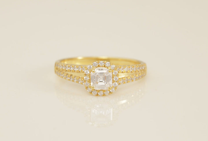 Double Halo Split Shank Engagement Ring, 0.39 CT Asscher Cut Diamond Wedding Ring, Bridal Promise Ring for Women, Anniversary Ring