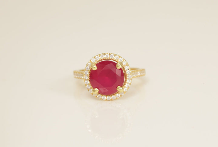 Diamond Halo Ruby Engagement Ring, July Birthstone Ring, Bridal Promise Ring, Anniversary Ring Gift for Her