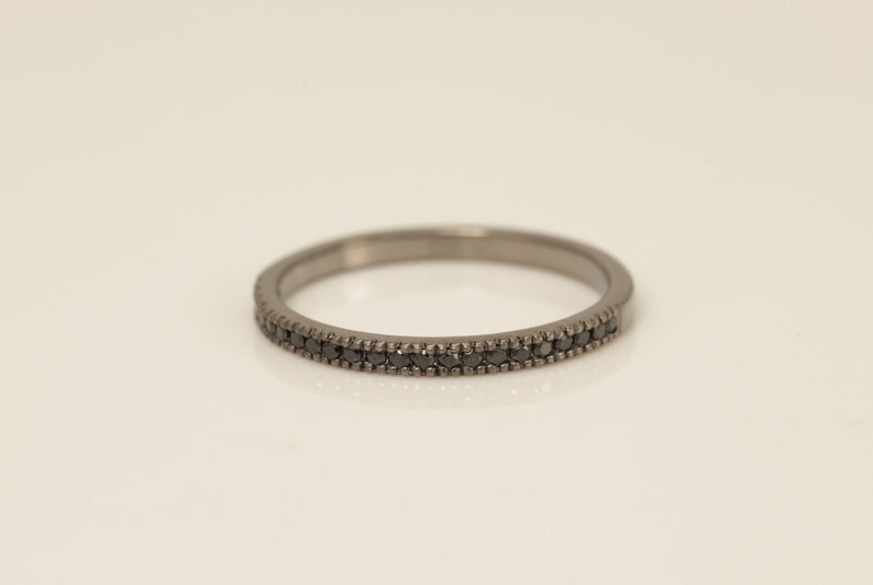 Black Coating Micro Pave Band, Black CZ Half Eternity Band, Stacking Wedding Band Gift for Her, Dainty Stackable Band