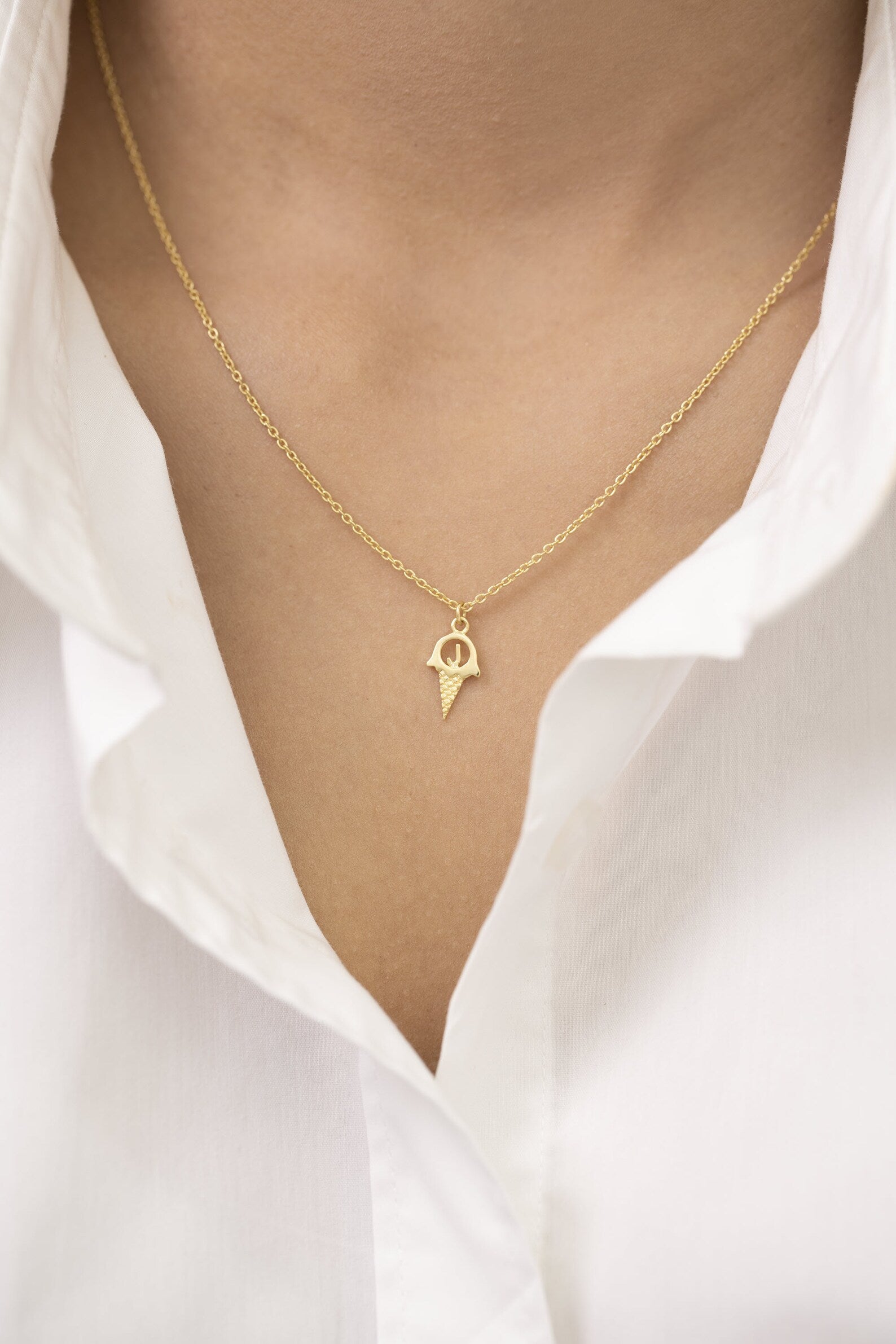 Personalized Ice-cream Necklace, Cone Initial Necklace, Ice-cream Charm, Summer Jewelry, Ice Cream Cone Pendant Necklace