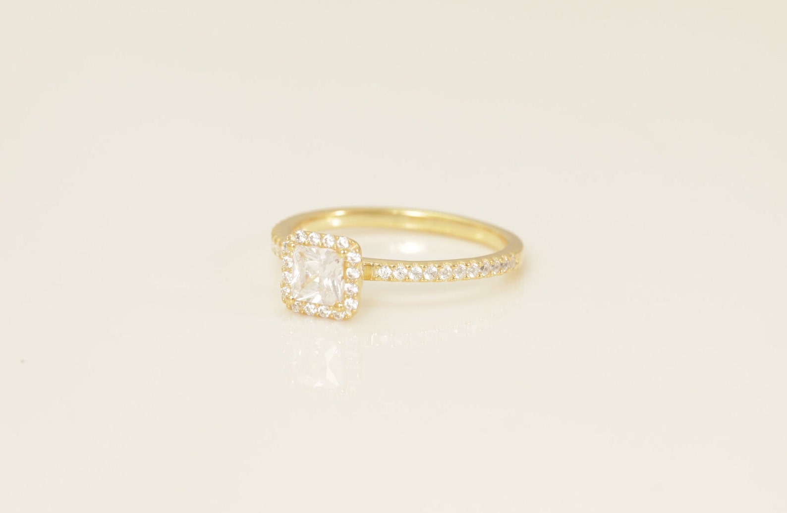 Princess Cut Diamond Halo Engagement Ring, Vintage Diamond Wedding Band, Unique Promise Ring, Anniversary Ring