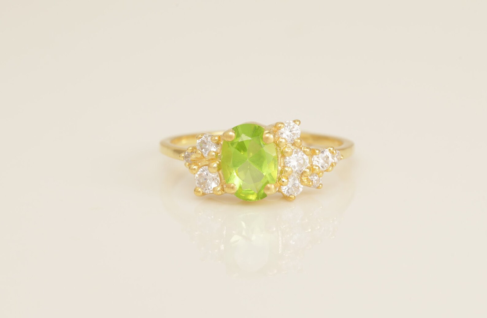 Peridot Engagement Ring, Diamonds Cluster Ring, August Birthstone Ring, Unique Peridot Anniversary Ring, Promise Ring
