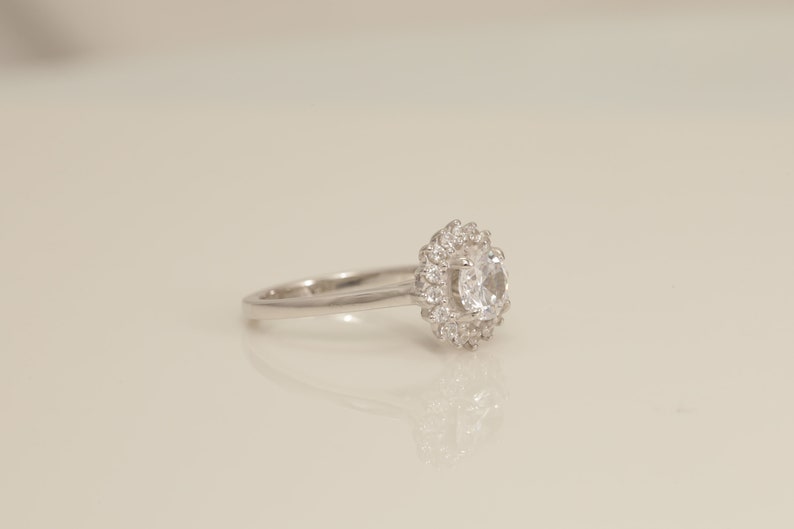 Diamond Halo Engagement Ring, Diamond Promise Ring, Anniversary Ring Gift for Wife, Diamond Wedding Ring