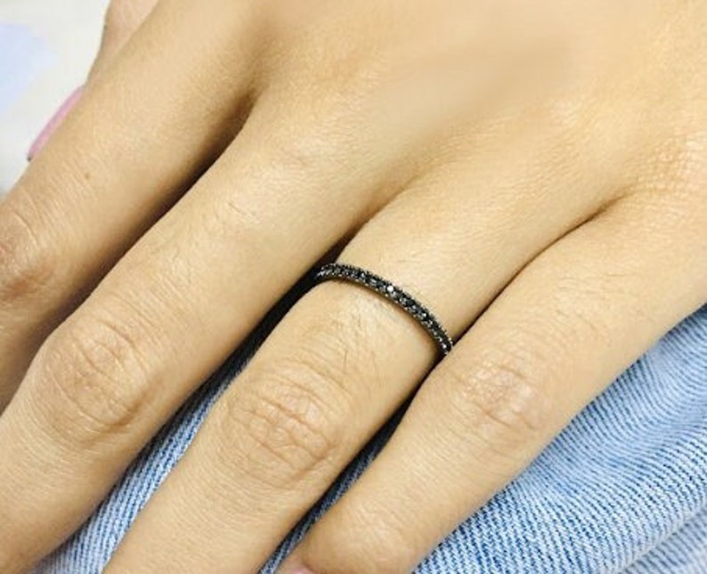 Black Coating Micro Pave Band, Black CZ Half Eternity Band, Stacking Wedding Band Gift for Her, Dainty Stackable Band