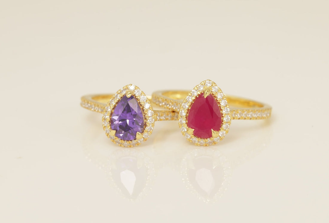 1.25 CT Diamond Halo Amethyst Engagement Ring, February Birthstone Ring, Pear Shape Amethyst Wedding Ring, Unique Promise Ring