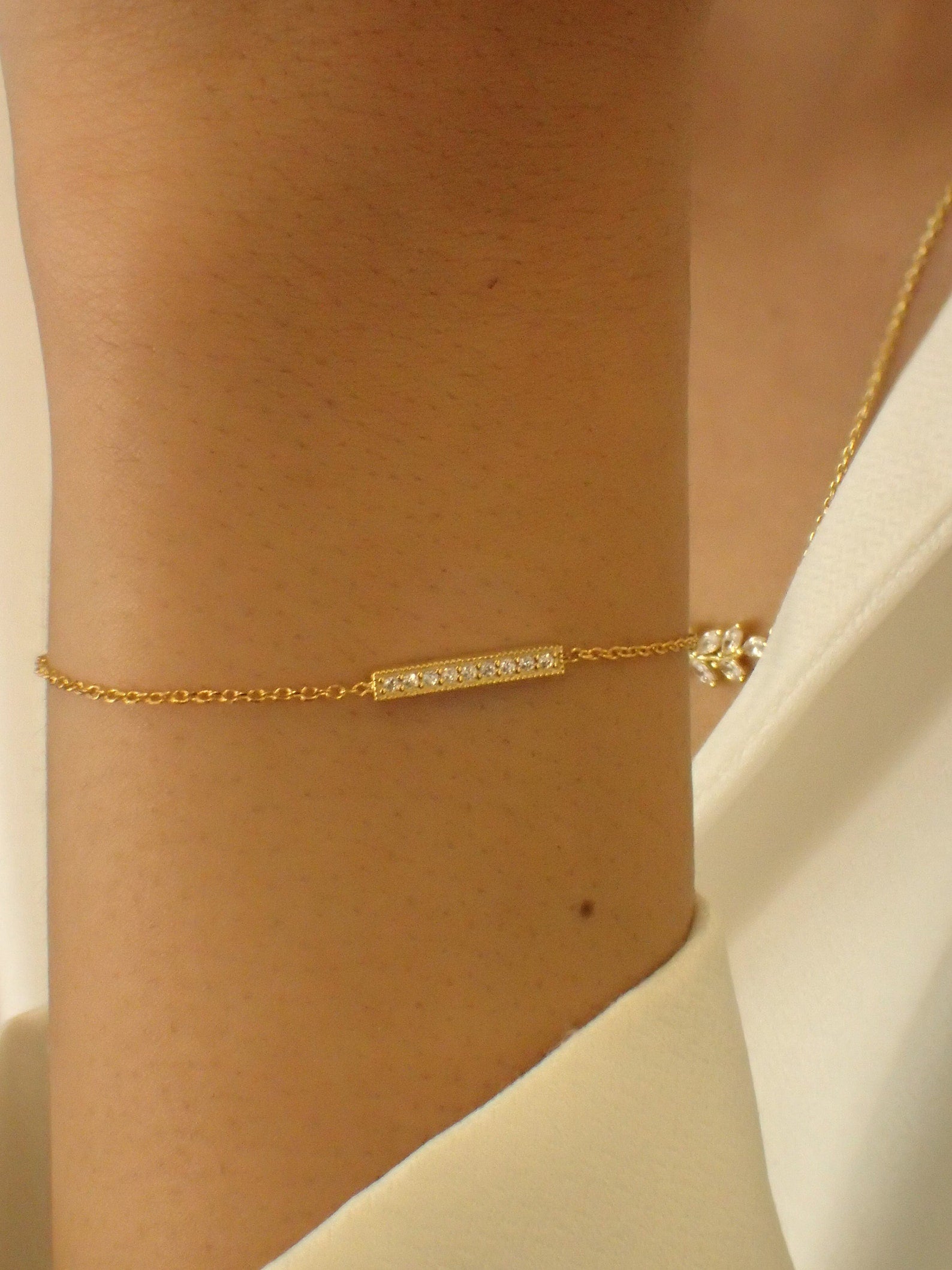Diamond Bar Bracelet / Bridal Bracelet Gift for Her / Trendy Bar Bracelet / Layering Bar Bracelet