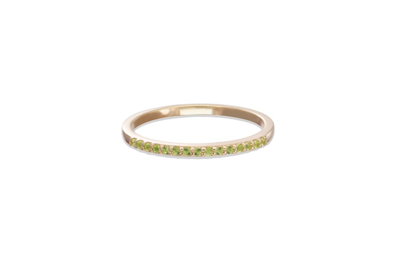 Micro Pave Peridot Wedding Band, Sterling Silver Dainty Stackable Band, August Birthstones, Stacking Ring