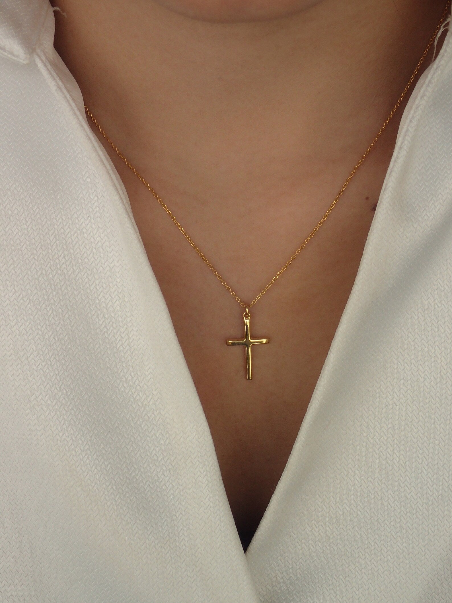 Cross Necklace / Dainty Cross Charm / Religious Necklace / Minimalist Necklace Gift for Her
