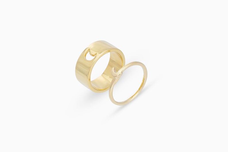 Crescent Moon Ring Set for Couples, His and Her Promise Ring, Anniversary Gift for Wife or Husband, Wedding Gift