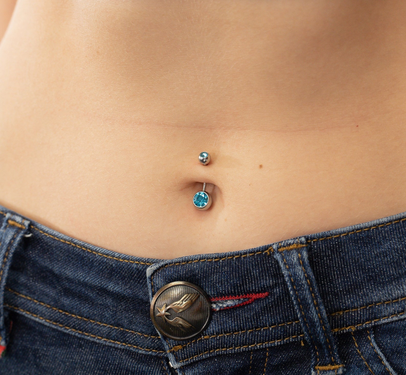 Bezel Set Aquamarine Belly Ring, Sterling Silver Curved Barbell, March Birthstone, Belly Button Jewelry, Navel Piercing
