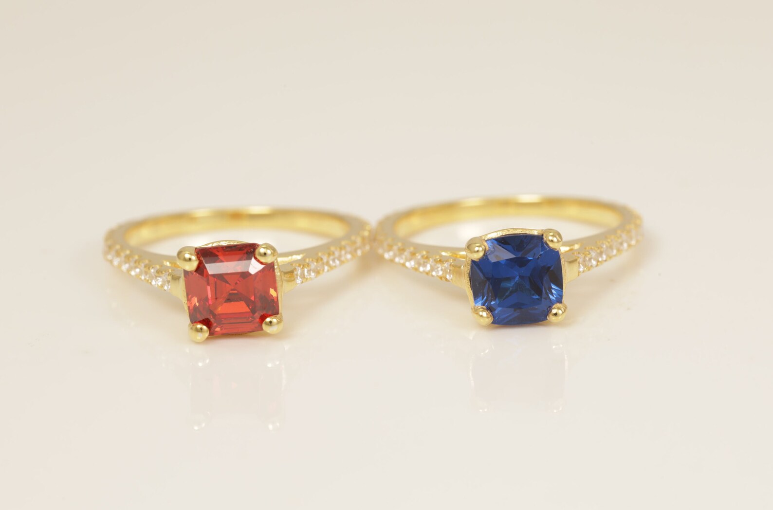 Cathedral Set Blue Sapphire Engagement Ring, Gemstone Wedding Ring, Garnet Ring, Birthstone Ring, Bridal Promise Ring