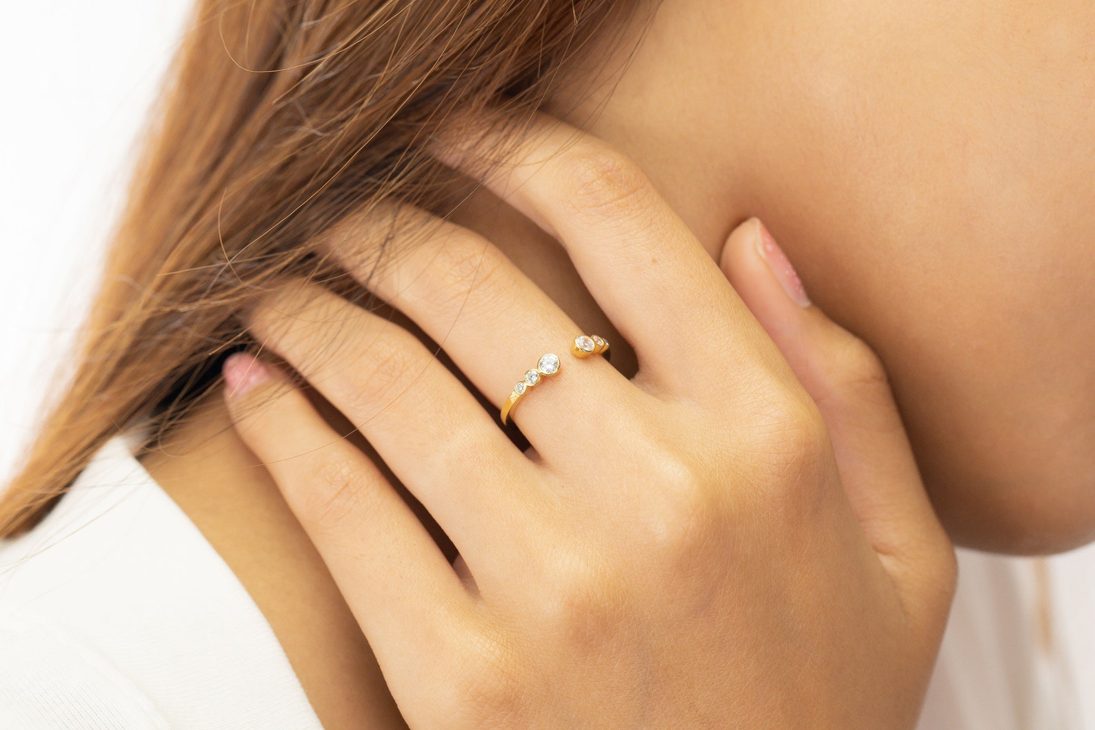 Bezel Set Moissanite Open Ring, Open Cuff Moissanite Band, Stackable Ring Gift for Women, Moissanite Matching Band