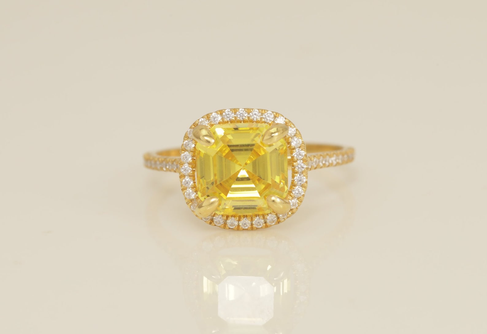 3.0 CT Yellow Sapphire Engagement Ring, Diamond Halo Yellow Sapphire Ring, September Birthstone Ring, Anniversary Ring Gift for Her