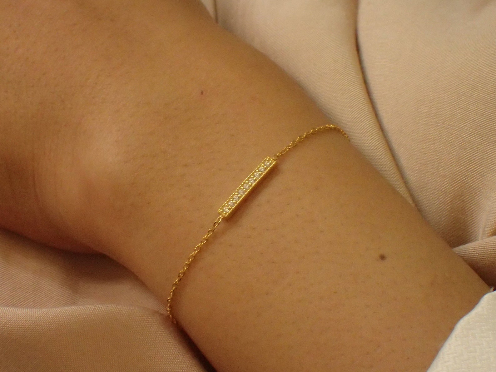 Diamond Bar Bracelet / Bridal Bracelet Gift for Her / Trendy Bar Bracelet / Layering Bar Bracelet