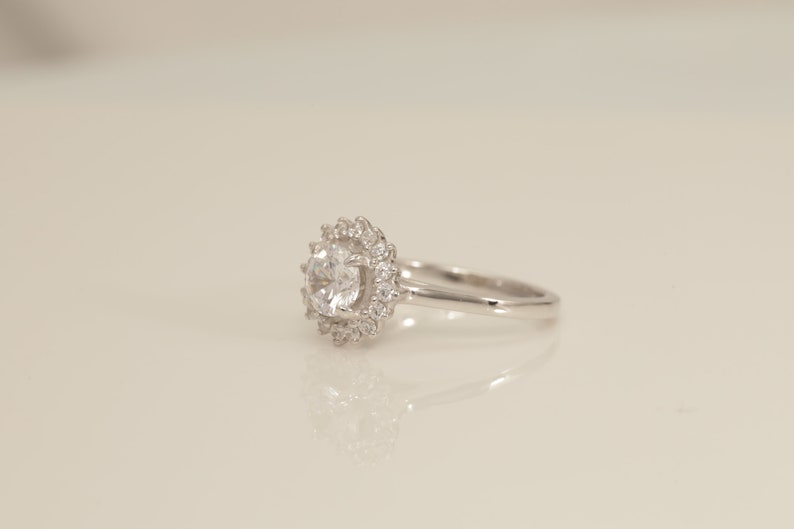 Diamond Halo Engagement Ring, Diamond Promise Ring, Anniversary Ring Gift for Wife, Diamond Wedding Ring