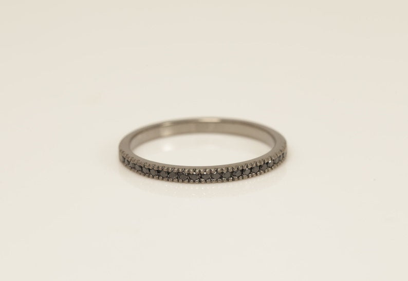 Black Coating Micro Pave Band, Black CZ Half Eternity Band, Stacking Wedding Band Gift for Her, Dainty Stackable Band