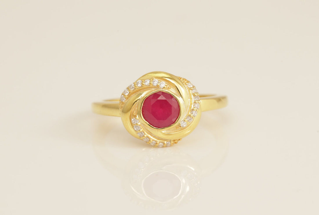 0.50 CT Ruby Engagement Ring, Channel Set Diamond Halo Ruby Ring, July Birthstone Ring, Bridal Promise Ring