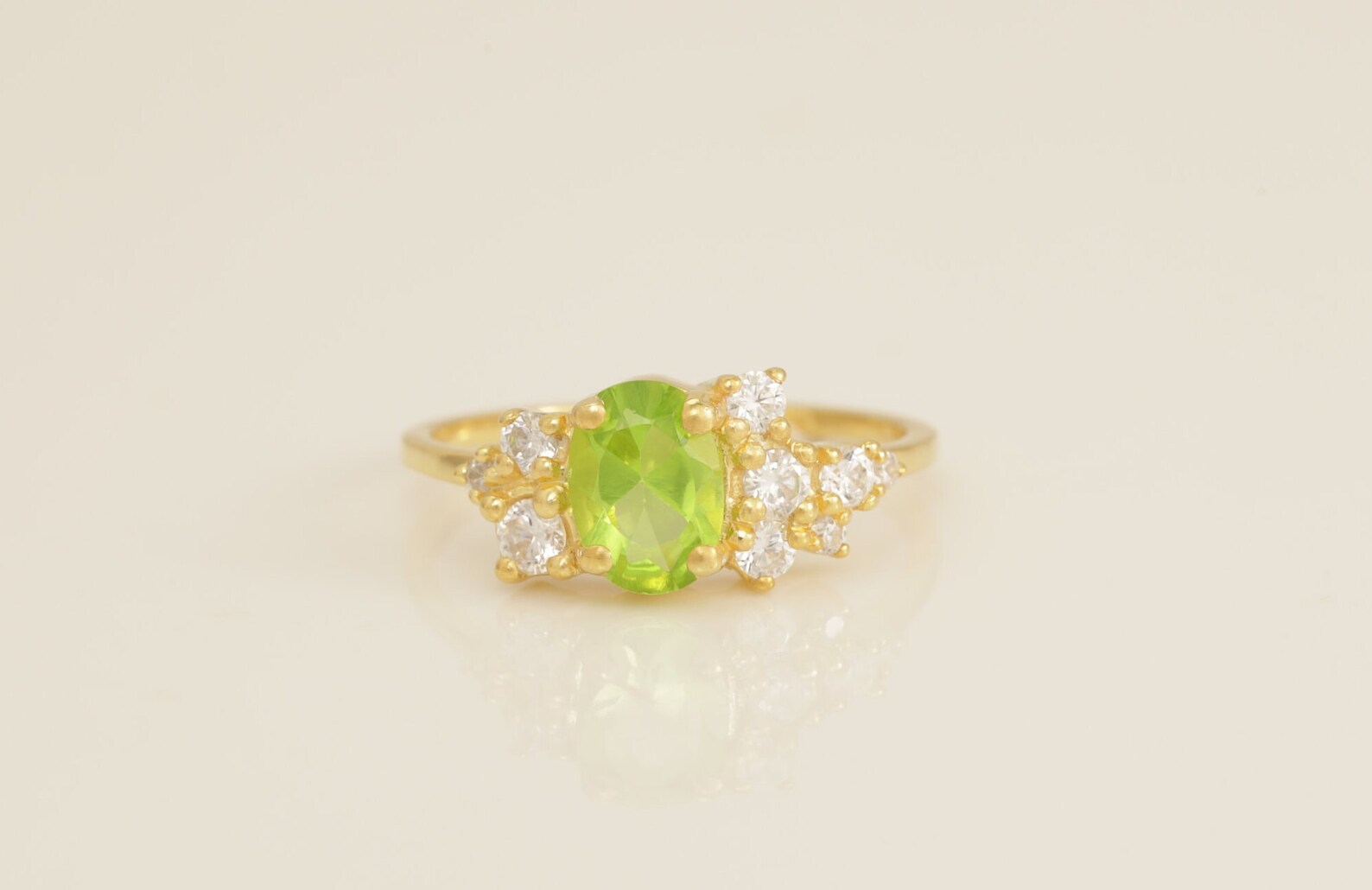 Peridot Engagement Ring, Diamonds Cluster Ring, August Birthstone Ring, Unique Peridot Anniversary Ring, Promise Ring