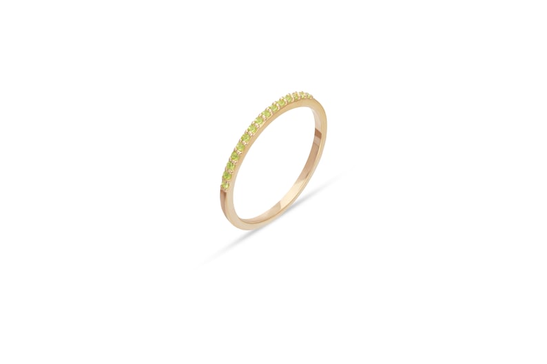 Micro Pave Peridot Wedding Band, Sterling Silver Dainty Stackable Band, August Birthstones, Stacking Ring