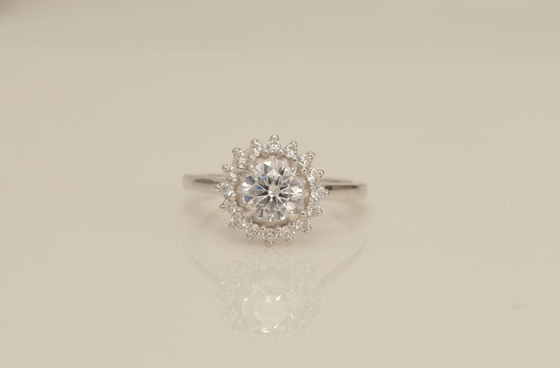 Diamond Halo Engagement Ring, Diamond Promise Ring, Anniversary Ring Gift for Wife, Diamond Wedding Ring