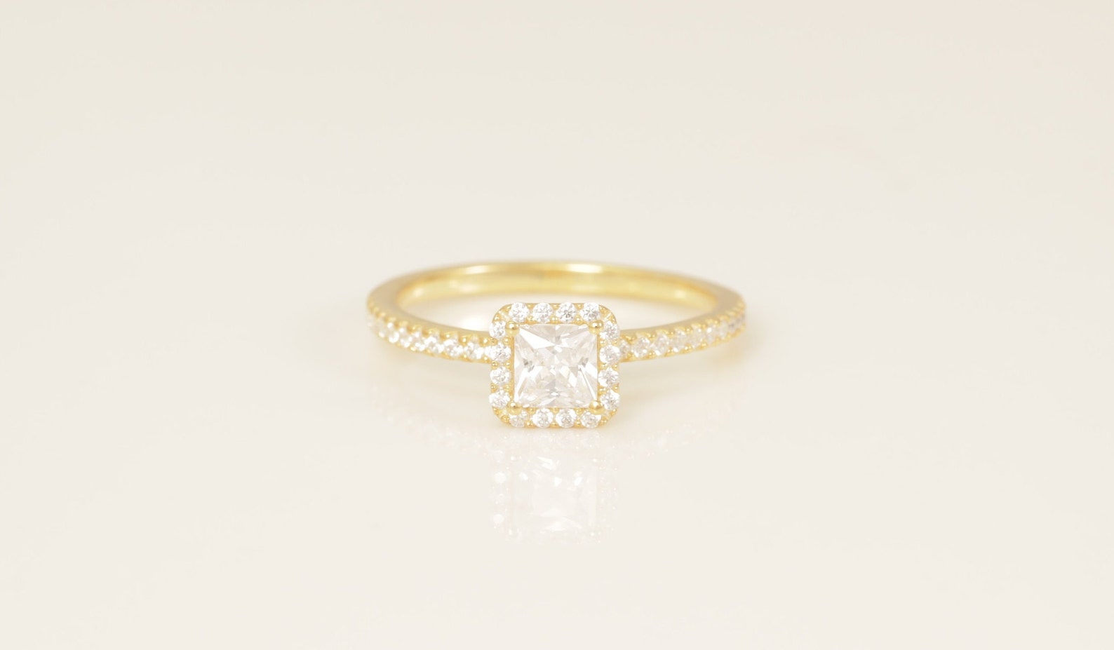 Princess Cut Diamond Halo Engagement Ring, Vintage Diamond Wedding Band, Unique Promise Ring, Anniversary Ring