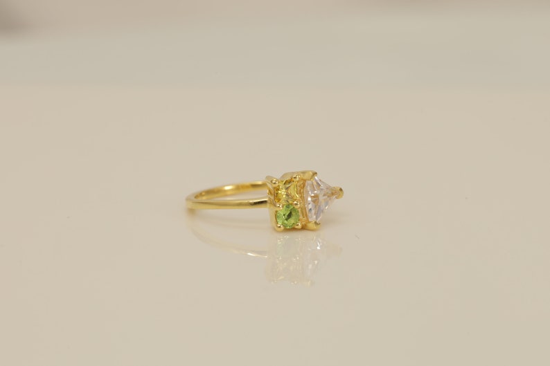 Citrine and Diamond Wedding Band - Dainty Peridot Ring - Vintage Engagement Ring - Birthstone Ring - Promise Ring Gift for Her
