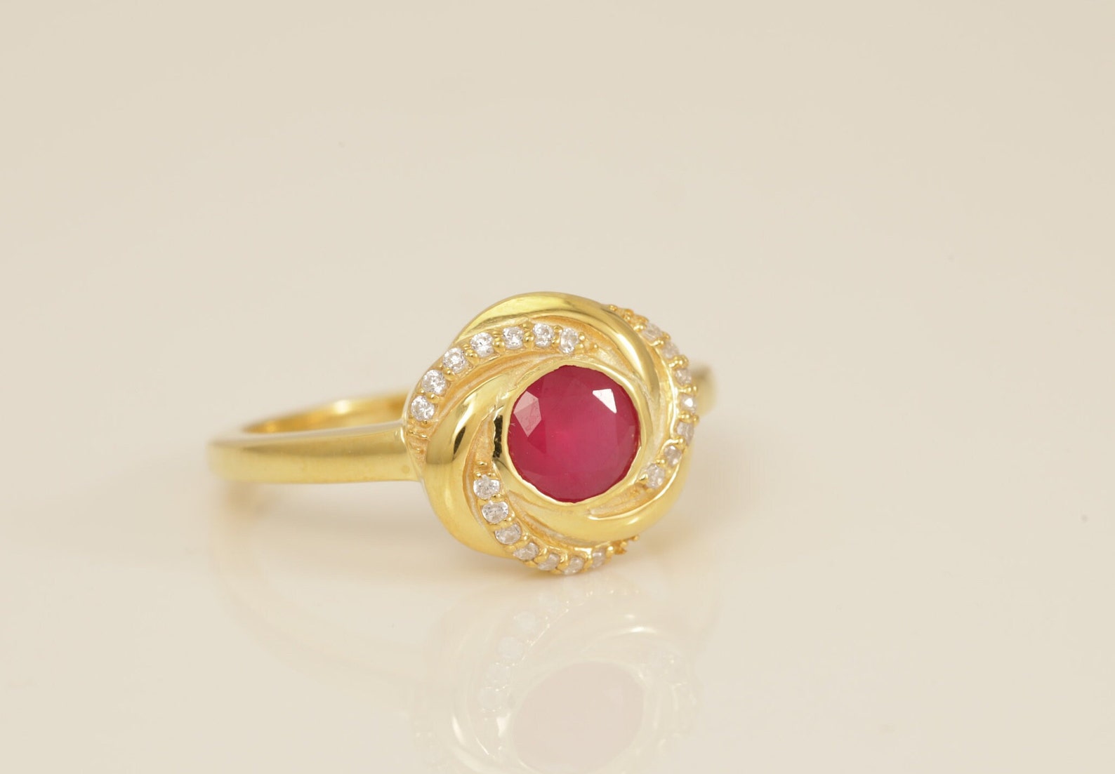 0.50 CT Ruby Engagement Ring, Channel Set Diamond Halo Ruby Ring, July Birthstone Ring, Bridal Promise Ring