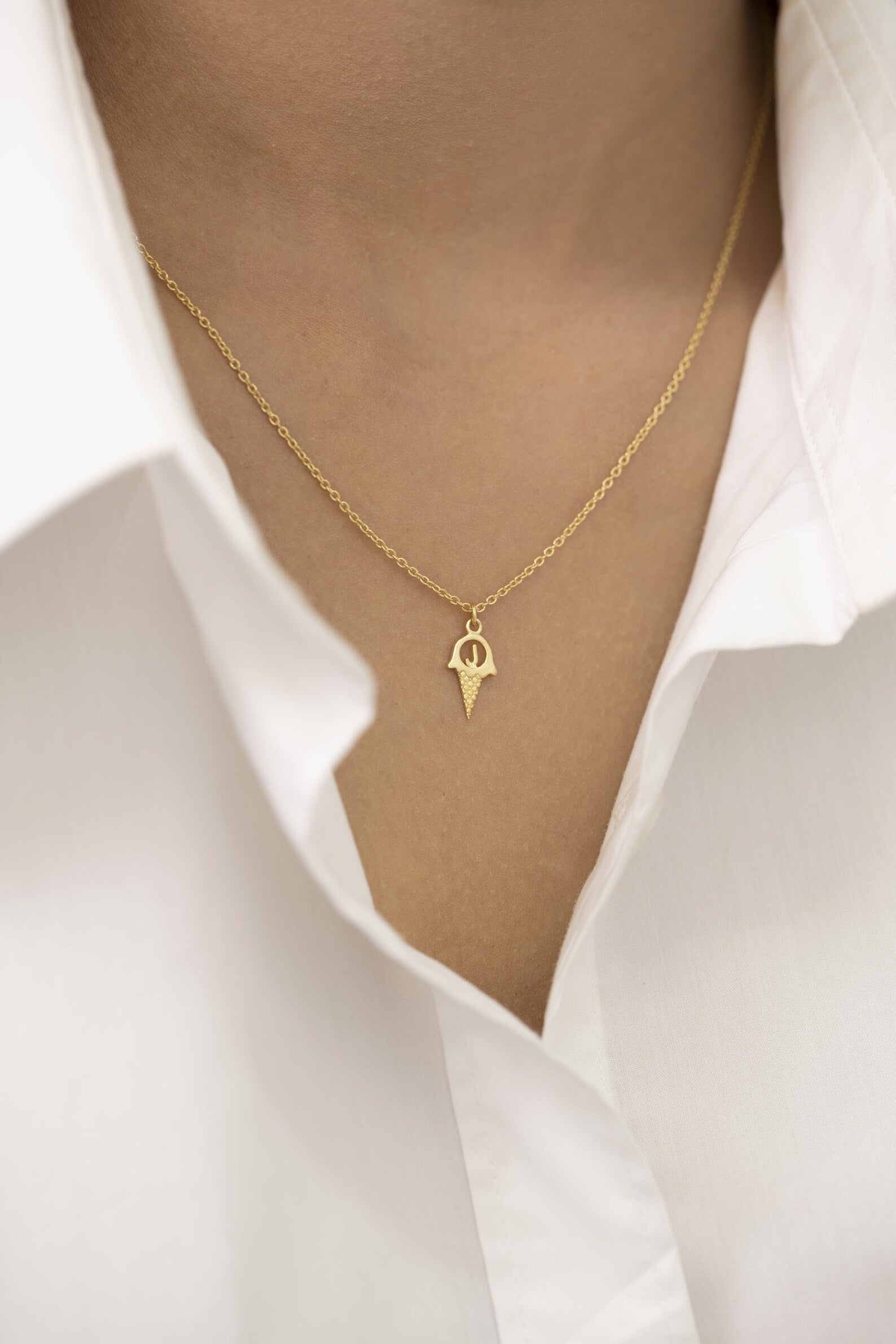 Personalized Ice-cream Necklace, Cone Initial Necklace, Ice-cream Charm, Summer Jewelry, Ice Cream Cone Pendant Necklace