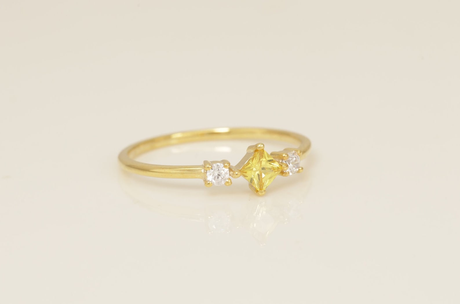 Three Stone Yellow Sapphire Engagement Ring, September Birthstones Ring, Cluster Wedding Ring, Bridal Promise Ring