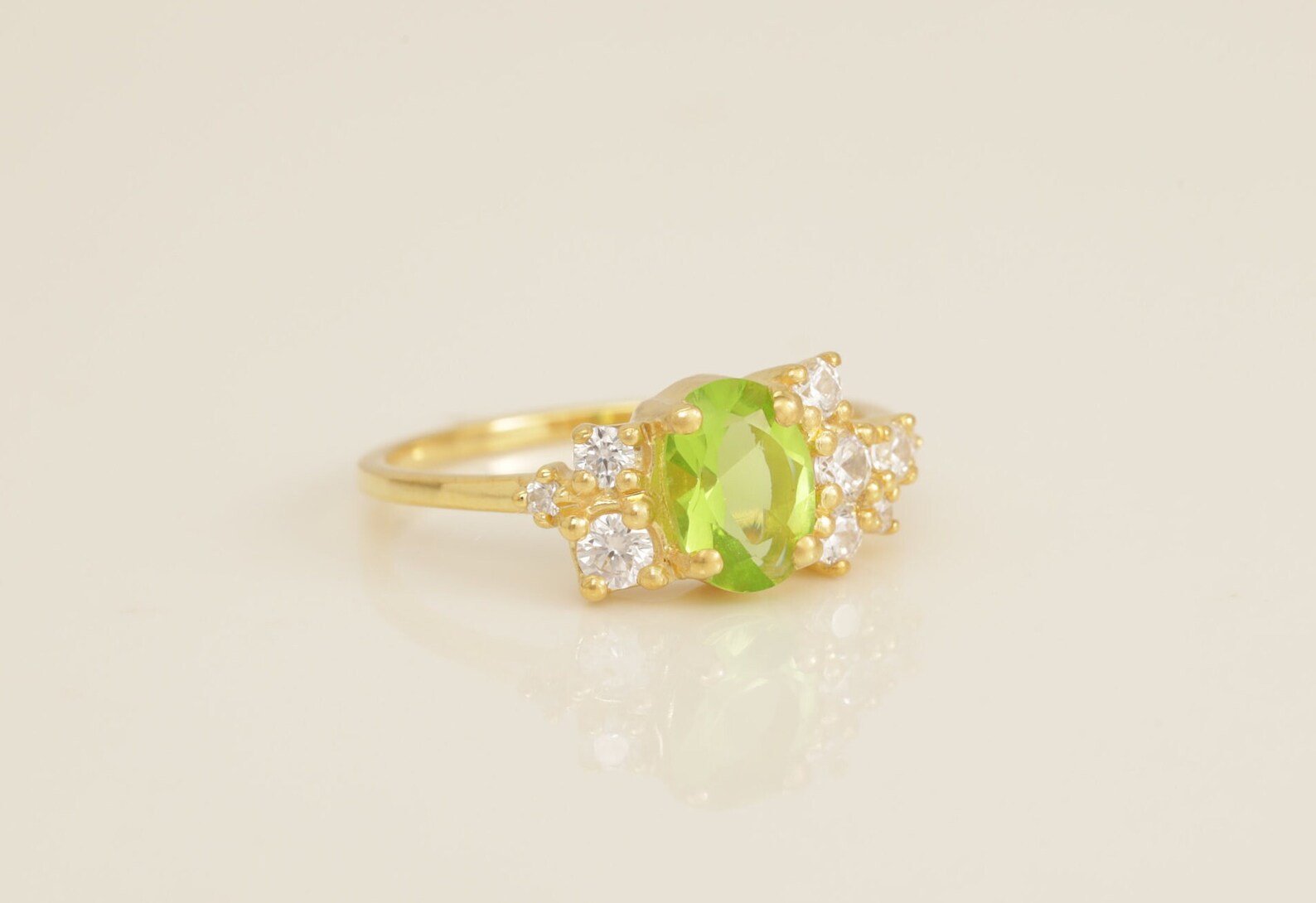 Peridot Engagement Ring, Diamonds Cluster Ring, August Birthstone Ring, Unique Peridot Anniversary Ring, Promise Ring