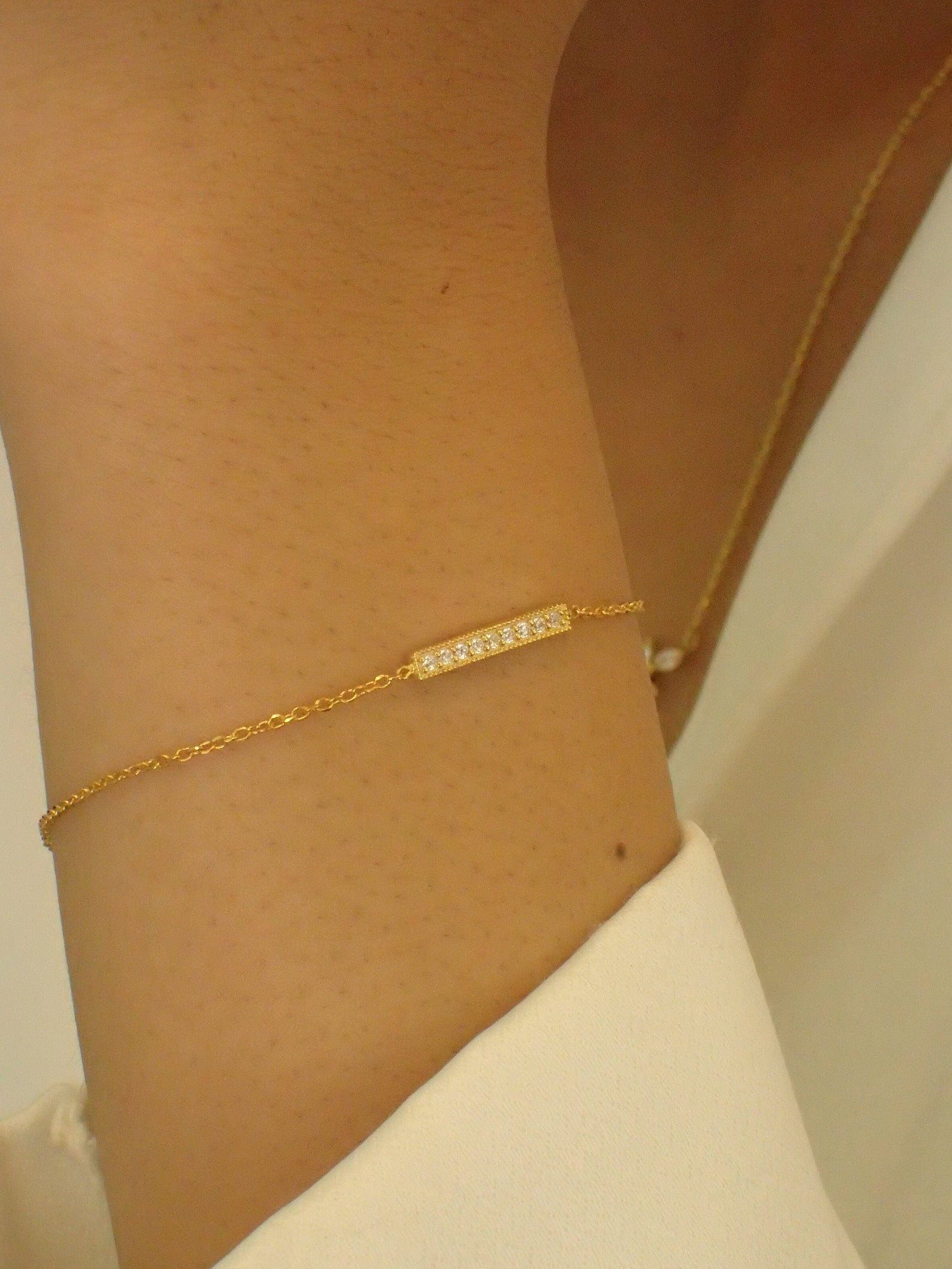 Diamond Bar Bracelet / Bridal Bracelet Gift for Her / Trendy Bar Bracelet / Layering Bar Bracelet