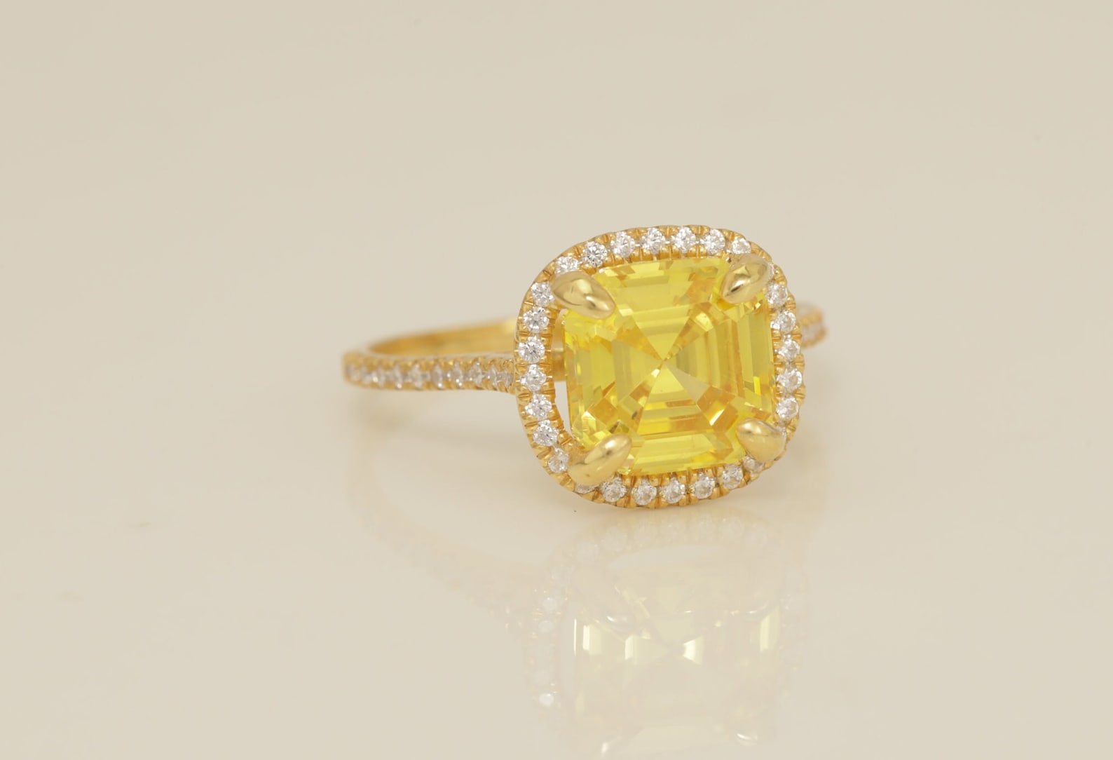 3.0 CT Yellow Sapphire Engagement Ring, Diamond Halo Yellow Sapphire Ring, September Birthstone Ring, Anniversary Ring Gift for Her