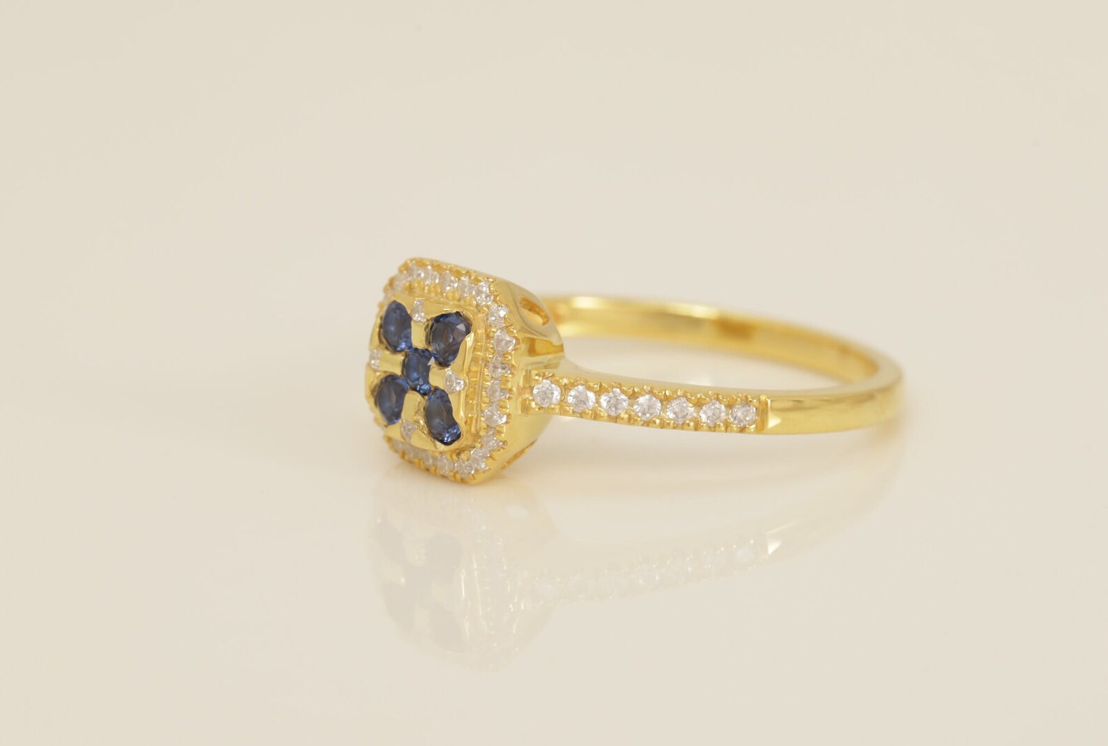 Diamond Halo Blue Sapphire Engagement Ring, September Birthstone Ring, Blue Sapphire Flower Wedding Ring, Anniversary Ring