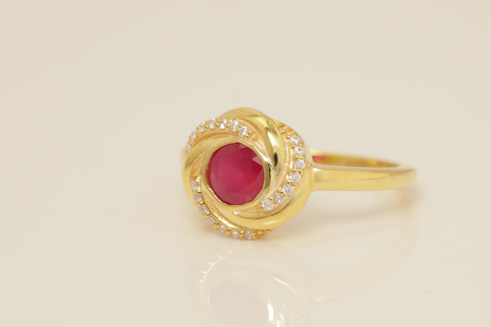 0.50 CT Ruby Engagement Ring, Channel Set Diamond Halo Ruby Ring, July Birthstone Ring, Bridal Promise Ring