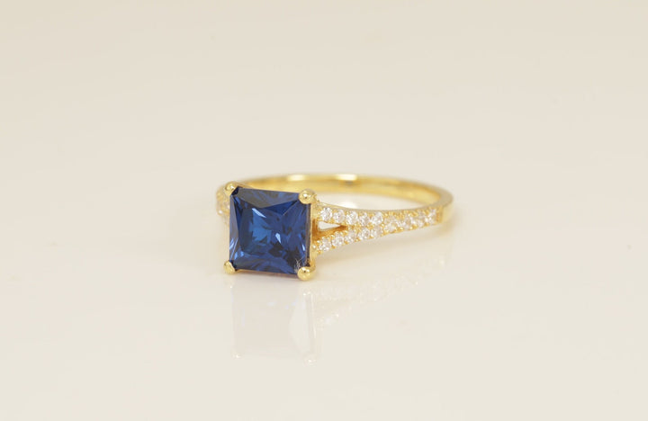 Split Shank Blue Sapphire Engagement Ring, Princess Cut Blue Sapphire Wedding Ring, September Birthstone Ring, Bridal Promise Ring