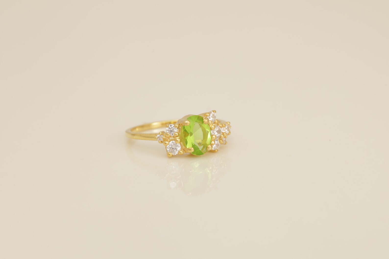 Peridot Engagement Ring, Diamonds Cluster Ring, August Birthstone Ring, Unique Peridot Anniversary Ring, Promise Ring