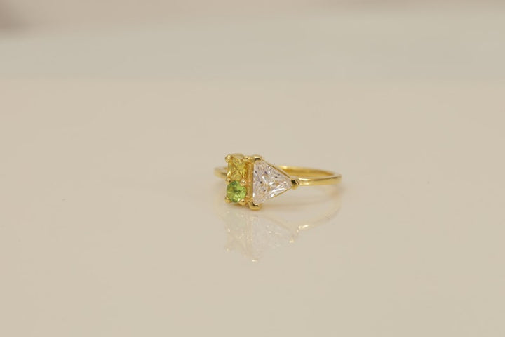 Citrine and Diamond Wedding Band - Dainty Peridot Ring - Vintage Engagement Ring - Birthstone Ring - Promise Ring Gift for Her