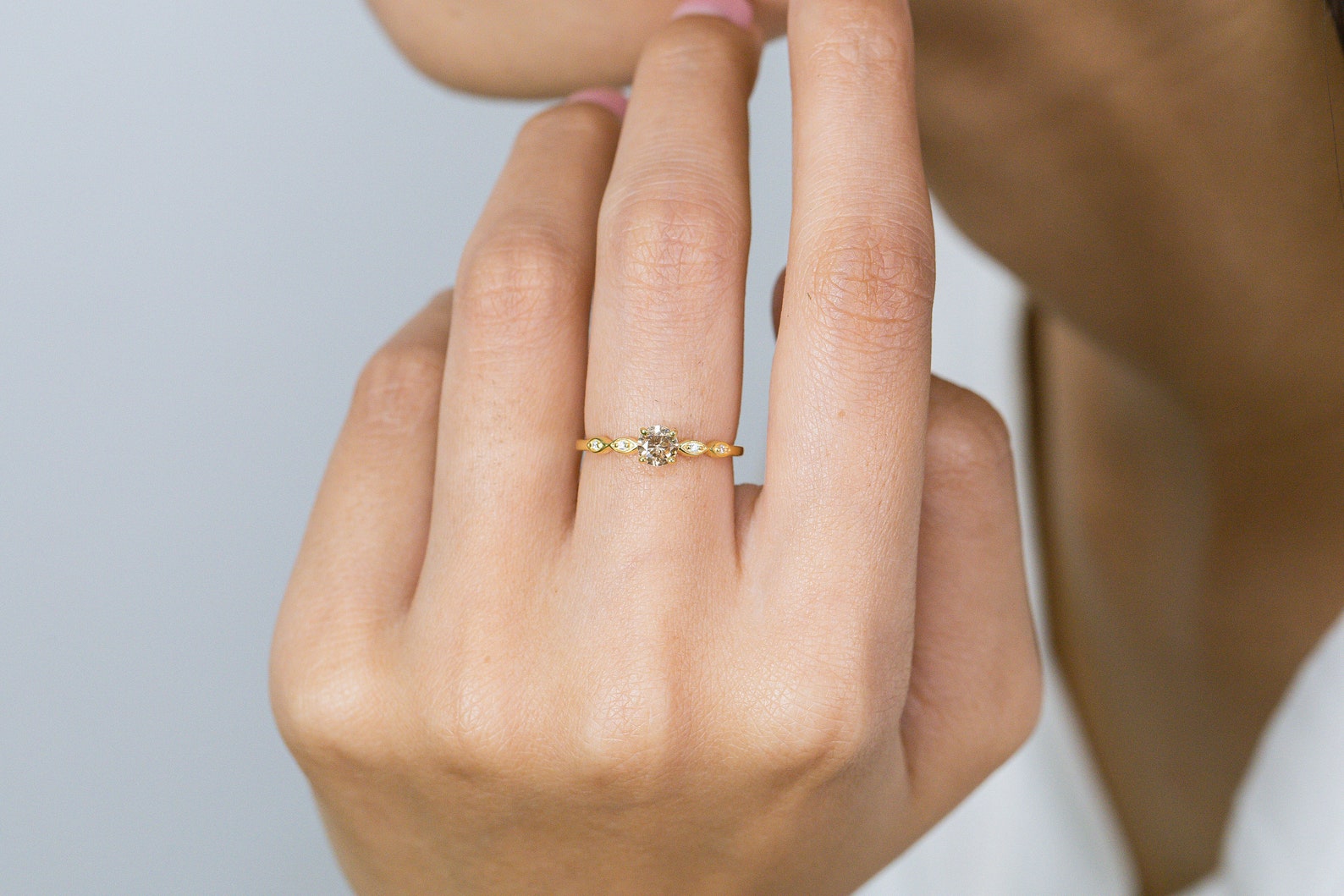 Topaz and Diamond Engagement Ring, November Birthstone, Topaz Ring, 18k Gold Unique Promise Ring, Marquise Ring