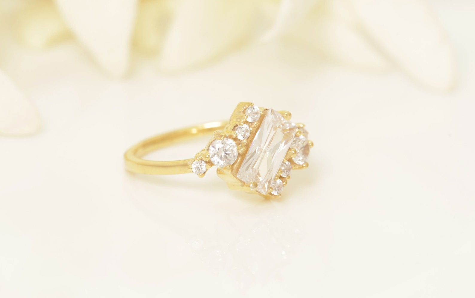 Diamond Cluster Engagement Ring, Alternative Wedding Band, Unique Cluster Nature Ring, Anniversary Gift