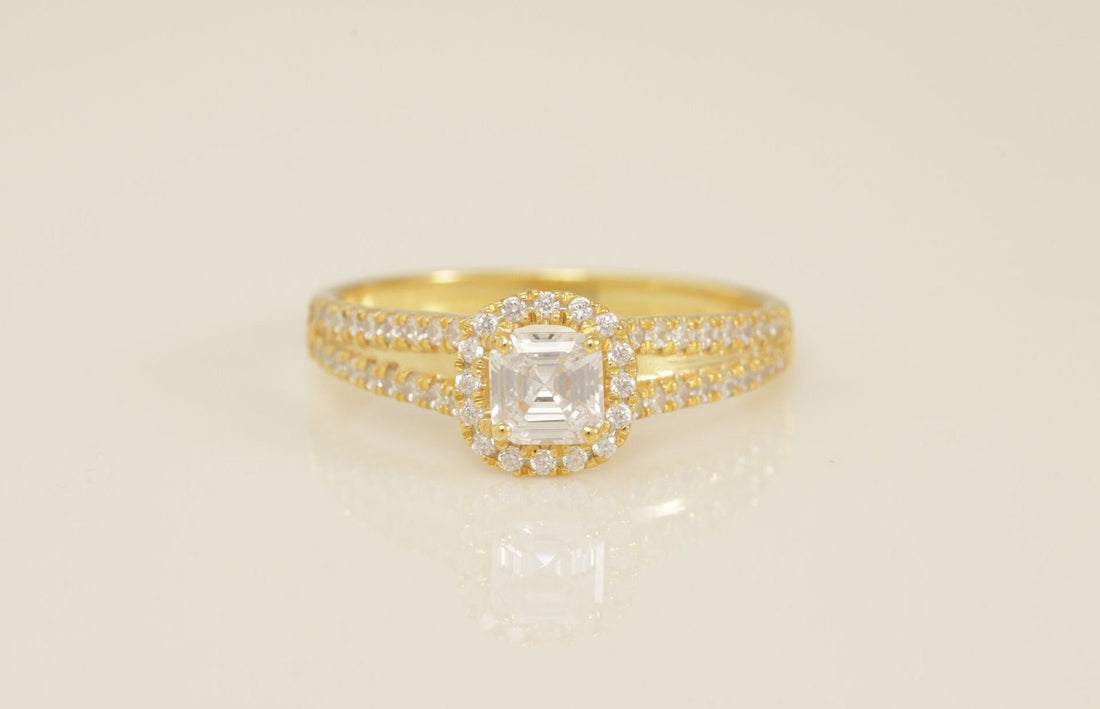 Double Halo Split Shank Engagement Ring, 0.39 CT Asscher Cut Diamond Wedding Ring, Bridal Promise Ring for Women, Anniversary Ring