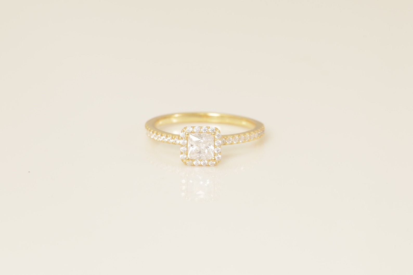 Princess Cut Diamond Halo Engagement Ring, Vintage Diamond Wedding Band, Unique Promise Ring, Anniversary Ring